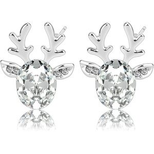 Silver Crystal Reindeer Stud Christmas Holiday Earrings New